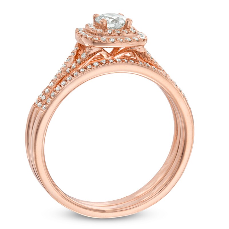 Main Image 2 of Previously Owned - 1/2 CT. T.W. Diamond Double Frame Bridal Set in 14K Rose Gold