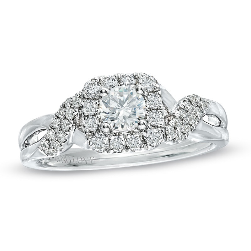 Main Image 1 of Previously Owned - Vera Wang Love Collection 3/4 CT. T.W. Diamond Frame Twist Engagement Ring in 14K White Gold