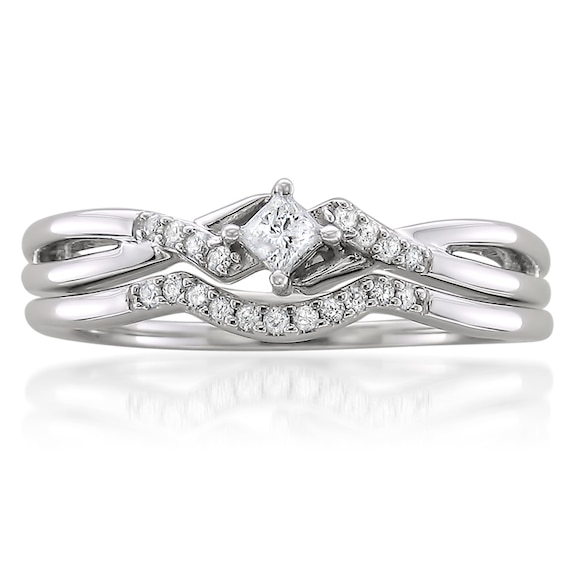 Previously Owned - 1/5 CT. T.w. Princess-Cut Diamond Split Shank Bridal Set in 10K White Gold