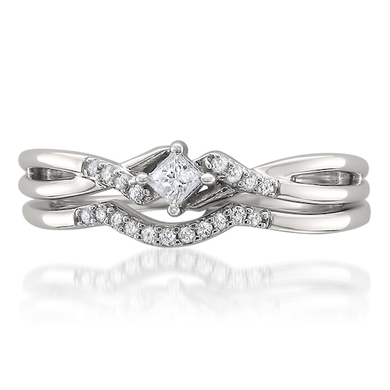 Previously Owned - 1/5 CT. T.w. Princess-Cut Diamond Split Shank Bridal Set in 10K White Gold