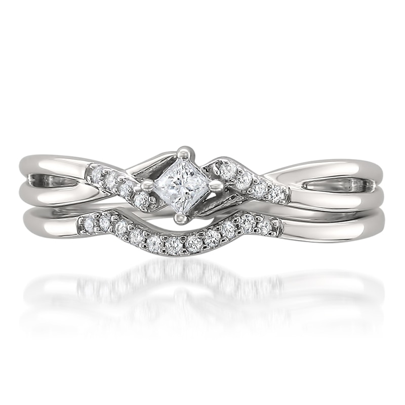 Main Image 3 of Previously Owned - 1/5 CT. T.W. Princess-Cut Diamond Split Shank Bridal Set in 10K White Gold