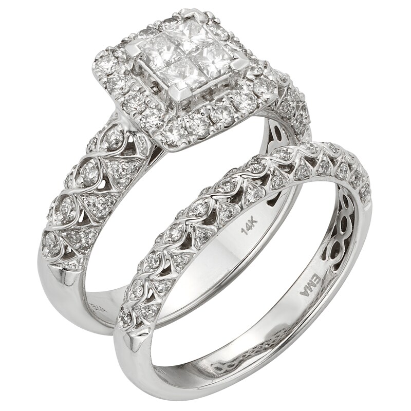 Main Image 3 of Previously Owned - 1 CT. T.W. Princess-Cut Quad Diamond Bridal Set in 14K White Gold (I/I2)