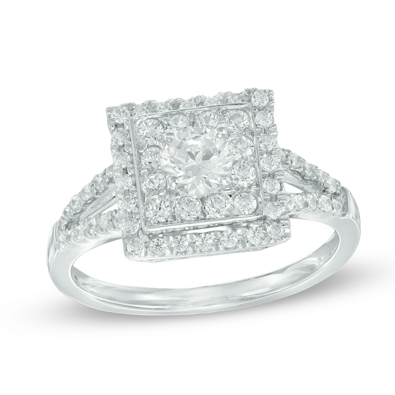 Main Image 1 of Previously Owned - 3/4 CT. T.W. Diamond Square Frame Engagement Ring in 10K White Gold