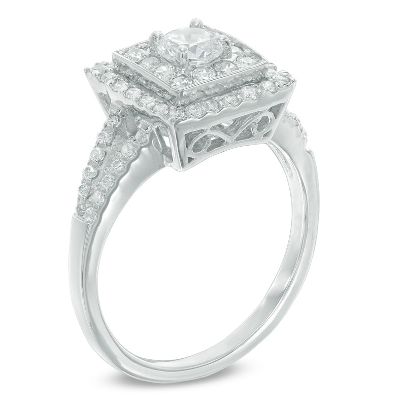 Main Image 2 of Previously Owned - 3/4 CT. T.W. Diamond Square Frame Engagement Ring in 10K White Gold