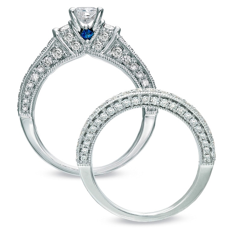 Main Image 2 of Previously Owned - Vera Wang Love Collection 2 CT. T.W. Princess-Cut Diamond Three Stone Bridal Set in 14K White Gold