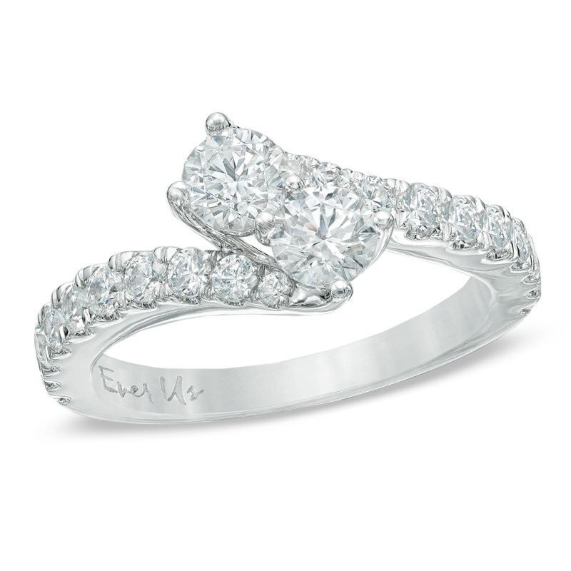 Main Image 1 of Previously Owned - Ever Us® 3/4 CT. T.W. Two-Stone Diamond Bypass Ring in 14K White Gold