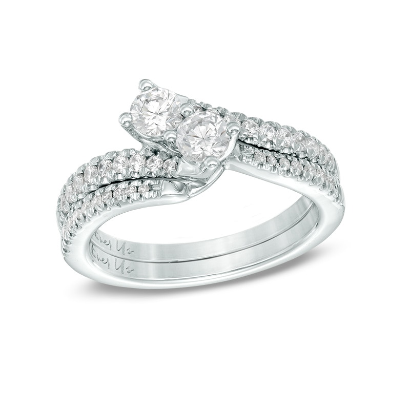 Main Image 4 of Previously Owned - Ever Us® 3/4 CT. T.W. Two-Stone Diamond Bypass Ring in 14K White Gold