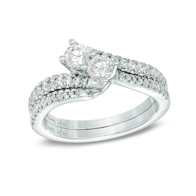 Previously Owned - Ever Us™ 1-1/2 CT. T.W. Two-Stone Diamond Bypass Ring in 14K White Gold