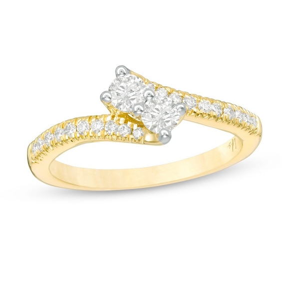 Previously Owned - Ever Us® 1/2 CT. T.w. Two-Stone Diamond Bypass Ring in 14K Gold