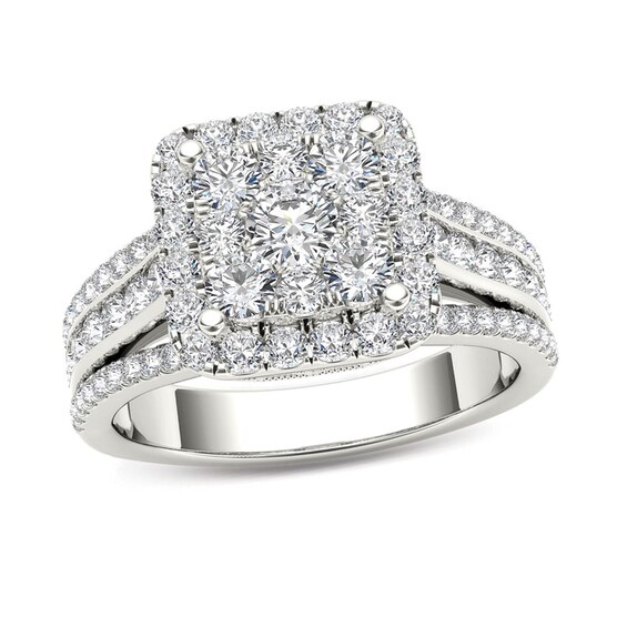 Previously Owned - 1-1/2 CT. T.w. Composite Diamond Cushion Frame Engagement Ring in 14K White Gold