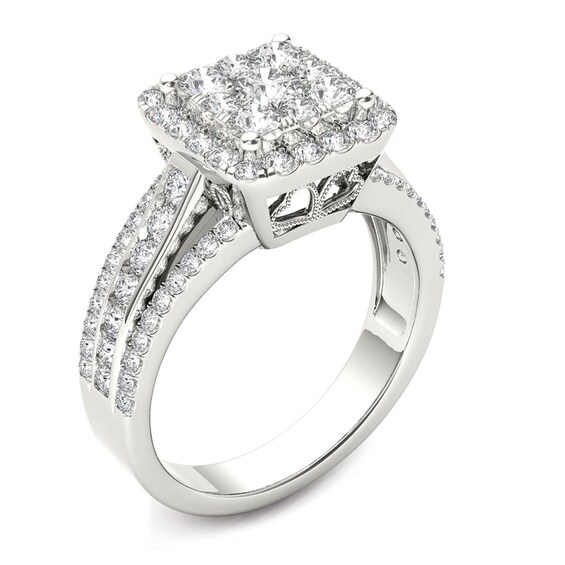 Previously Owned - 1-1/2 CT. T.w. Composite Diamond Cushion Frame Engagement Ring in 14K White Gold