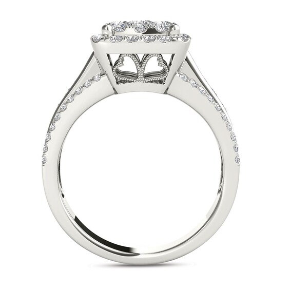Previously Owned - 1-1/2 CT. T.w. Composite Diamond Cushion Frame Engagement Ring in 14K White Gold