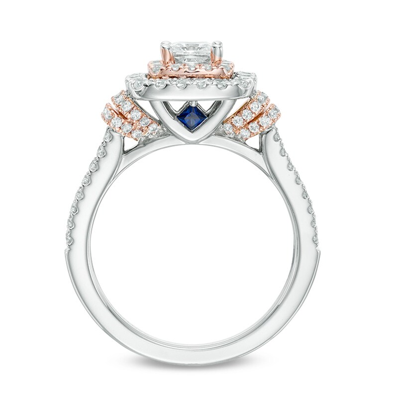 Main Image 3 of Previously Owned - Vera Wang Love Collection 1-1/5 CT. T.W. Princess-Cut Diamond Double Frame Engagement Ring in 14K Two-Tone Gold