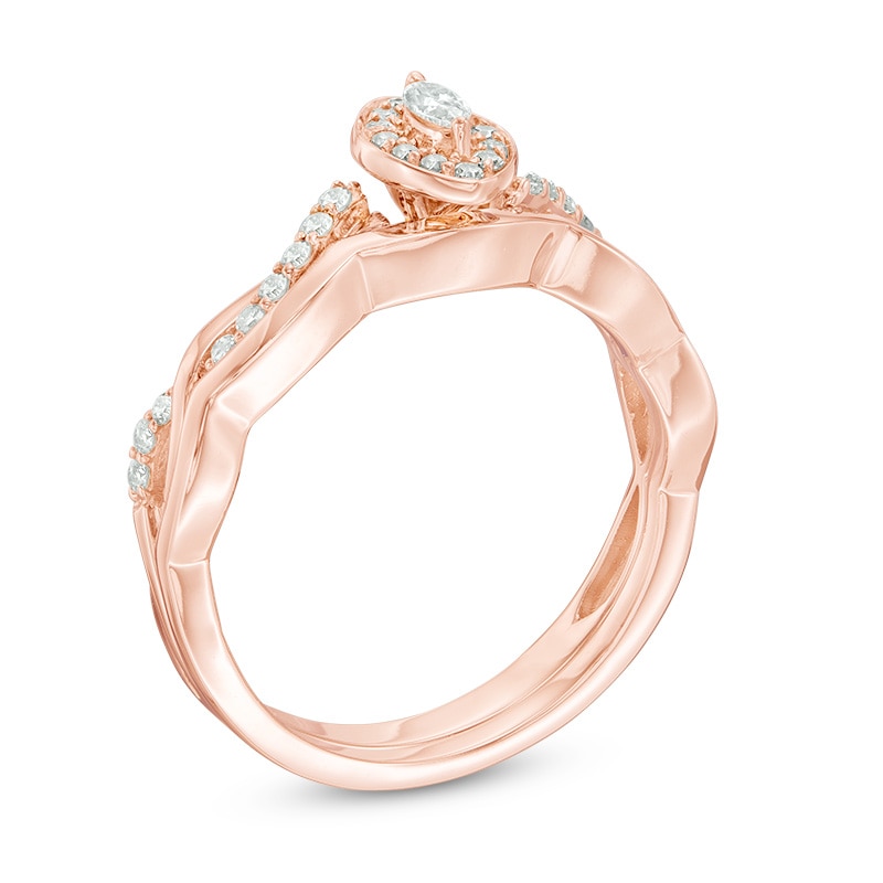 Main Image 2 of Previously Owned - 1/4 CT. T.W. Marquise Diamond Frame Twist Bridal Set in 10K Rose Gold