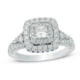 Previously Owned - Vera Wang Love Collection 1-1/3 CT. T.W. Diamond and Sapphire Frame Engagement Ring in 14K White Gold