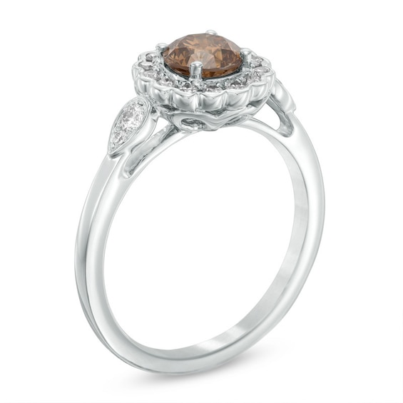 Previously Owned - 1-1/5 CT. T.w. Champagne and White Diamond Frame Engagement Ring in 14K White Gold