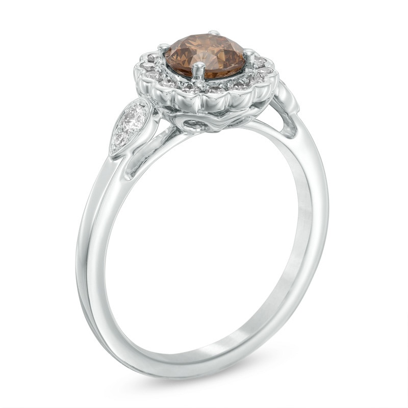 Main Image 2 of Previously Owned - 1-1/5 CT. T.W. Champagne and White Diamond Frame Engagement Ring in 14K White Gold