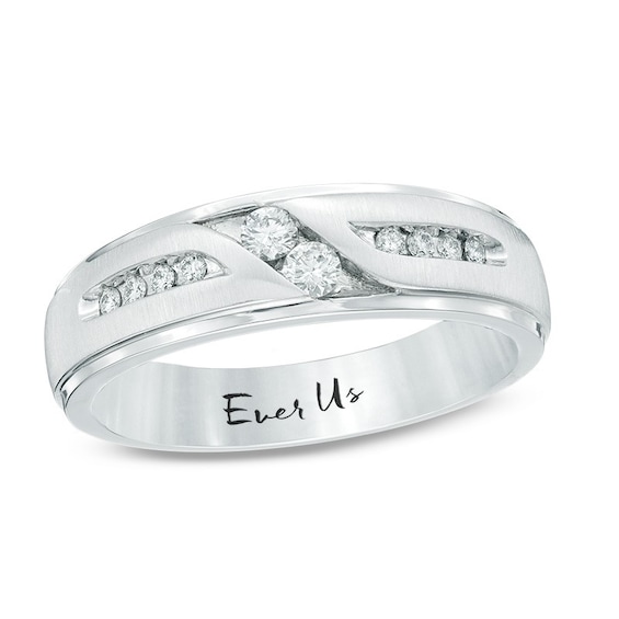 Previously Owned - Ever UsÂ® 1/4 CT. T.w. Two Stone Diamond Satin Slant Band in 14K White Gold