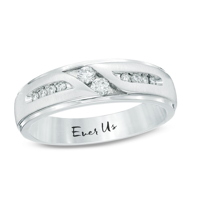 Main Image 1 of Previously Owned - Ever Us® 1/4 CT. T.W. Two Stone Diamond Satin Slant Band in 14K White Gold