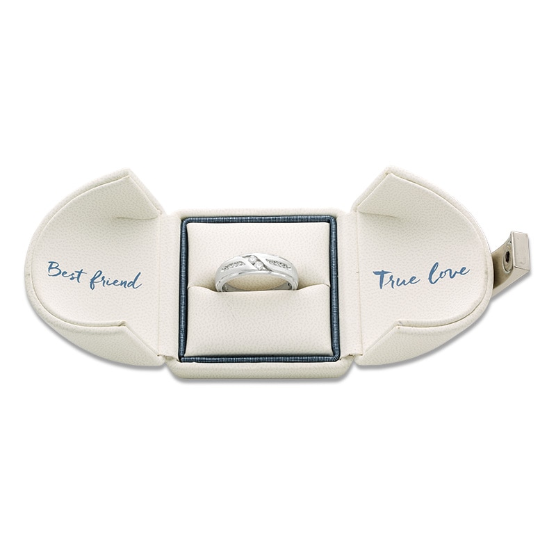 Main Image 3 of Previously Owned - Ever Us® 1/4 CT. T.W. Two Stone Diamond Satin Slant Band in 14K White Gold