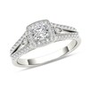Thumbnail Image 1 of Previously Owned - 1/2 CT. T.W. Diamond Cushion Frame Split Shank Vintage-Style Engagement Ring in 14K White Gold