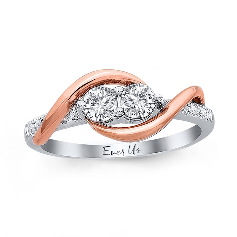 Main Image 1 of Previously Owned - Ever Us® 1/2 CT. T.W. Two-Stone Diamond Swirl Band in 14K Two-Tone Gold