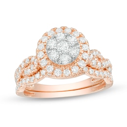 Previously Owned 1 CT. T.W. Composite Diamond Frame Twist Soldered Bridal Set in 14K Rose Gold