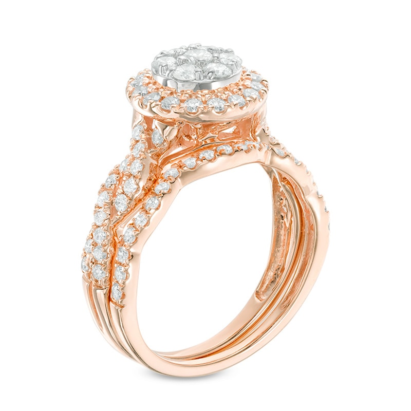 Main Image 2 of Previously Owned 1 CT. T.W. Composite Diamond Frame Twist Soldered Bridal Set in 14K Rose Gold