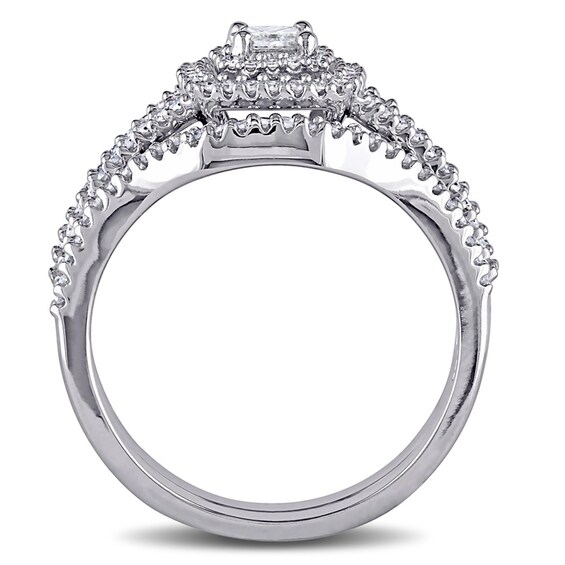 Previously Owned - 1/2 CT. T.w. Princess-Cut Diamond Double Frame Bridal Set in Sterling Silver