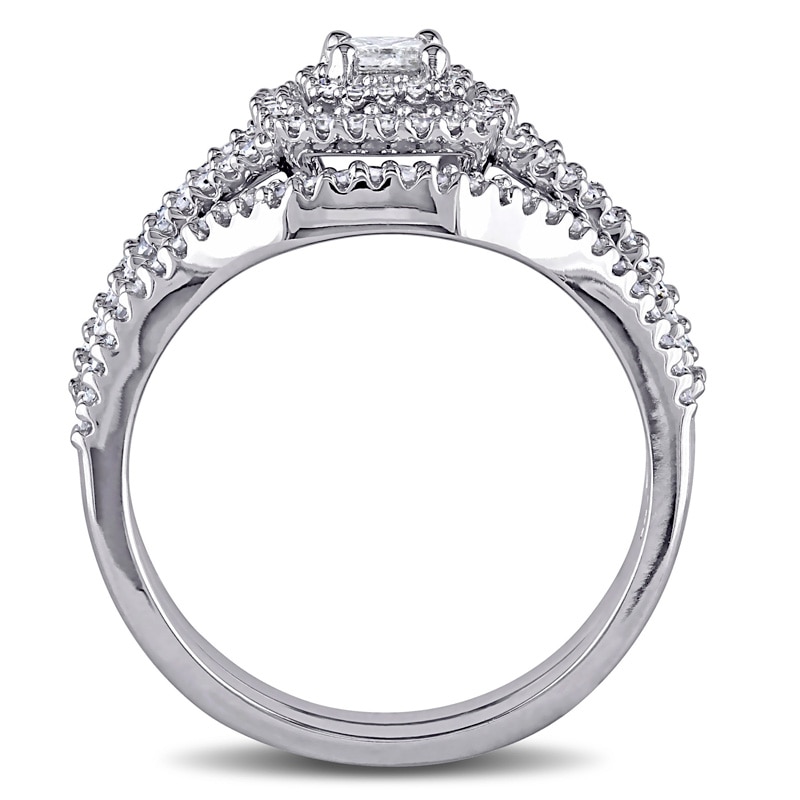 Main Image 3 of Previously Owned - 1/2 CT. T.W. Princess-Cut Diamond Double Frame Bridal Set in Sterling Silver