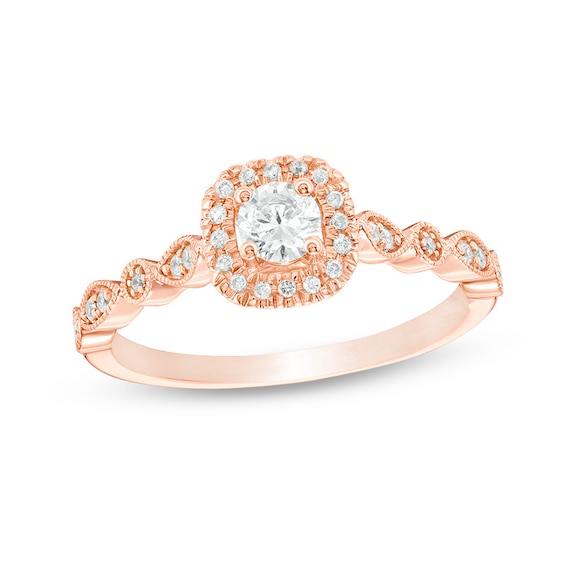Previously Owned - 3/8 CT. T.w. Diamond Cushion Frame Vintage-Style Engagement Ring in 14K Rose Gold