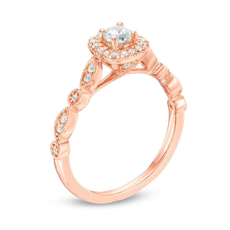 Main Image 2 of Previously Owned - 3/8 CT. T.W. Diamond Cushion Frame Vintage-Style Engagement Ring in 14K Rose Gold