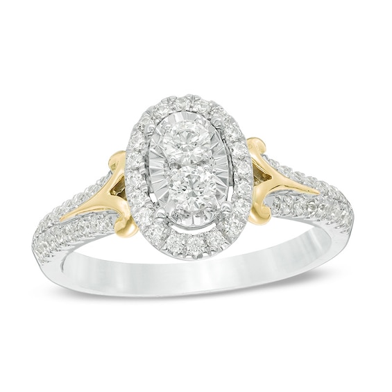 Previously Owned - 1/2 CT. T.w. Diamond Oval Frame Engagement Ring in 14K Two-Tone Gold