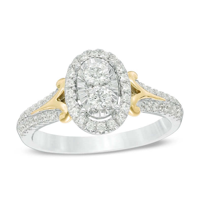 Main Image 1 of Previously Owned - 1/2 CT. T.W. Diamond Oval Frame Engagement Ring in 14K Two-Tone Gold