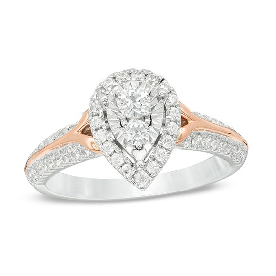 Previously Owned - 1/2 CT. T.w. Diamond Pear-Shaped Frame Engagement Ring in 14K Two-Tone Gold