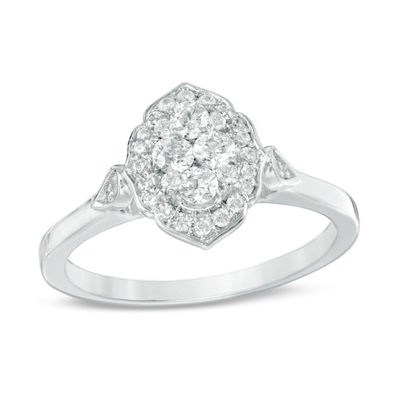 Previously Owned - 3/8 CT. T.w. Composite Diamond Scallop Marquise Frame Engagement Ring in 14K White Gold