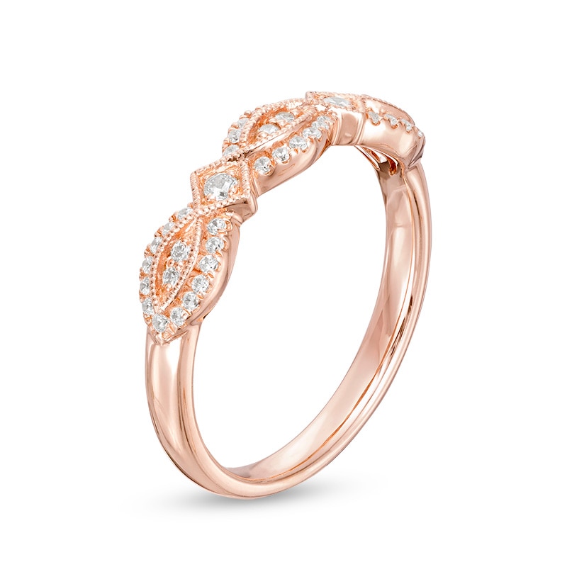 Main Image 2 of Previously Owned - 1/4 CT. T.W. Diamond Art Deco Vintage-Style Stackable Band in 10K Rose Gold