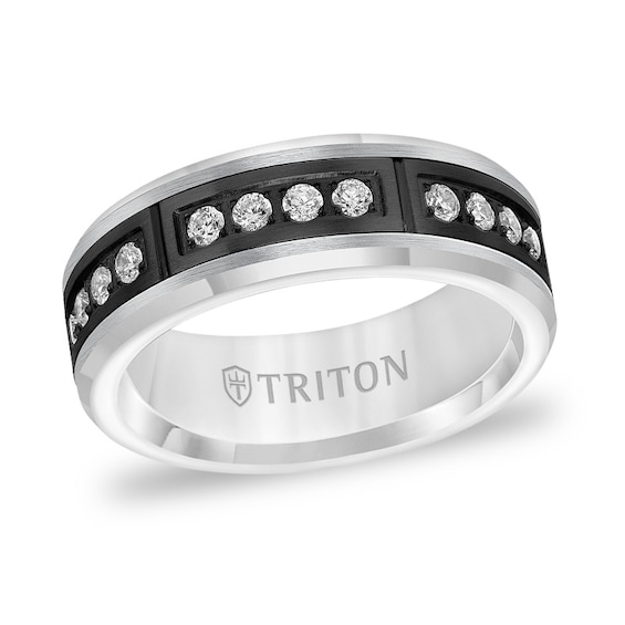 Previously Owned - Triton 3/8 CT. T.w. Diamond Wedding Band in Tungsten with Black PVD Plate