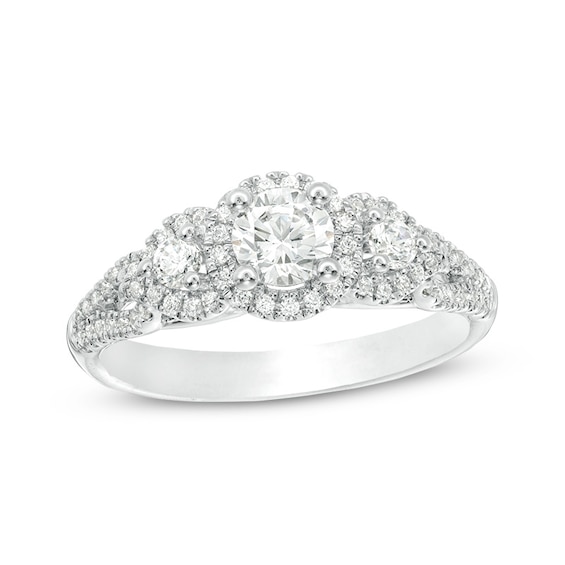 Previously Owned - 7/8 CT. T.w. Diamond Past Present Future® Frame Engagement Ring in 14K White Gold