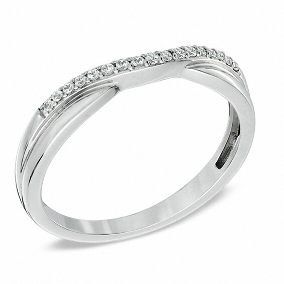 Previously Owned - 1/10 CT. T.w. Diamond Twist Contour Wedding Band in 14K White Gold