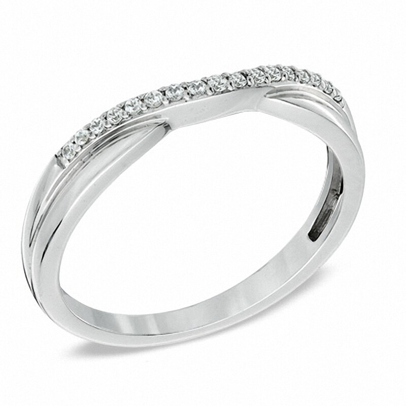 Main Image 2 of Previously Owned - 1/10 CT. T.W. Diamond Twist Contour Wedding Band in 14K White Gold