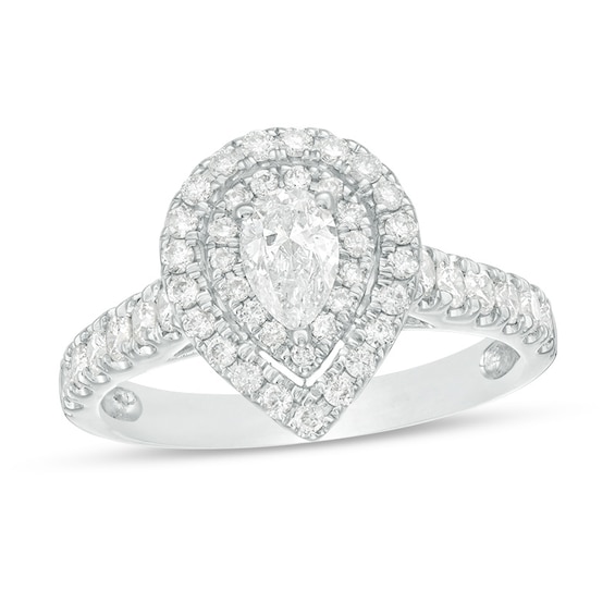 Previously Owned - 1 CT. T.w. Pear-Shaped Diamond Double Frame Engagement Ring in 14K White Gold