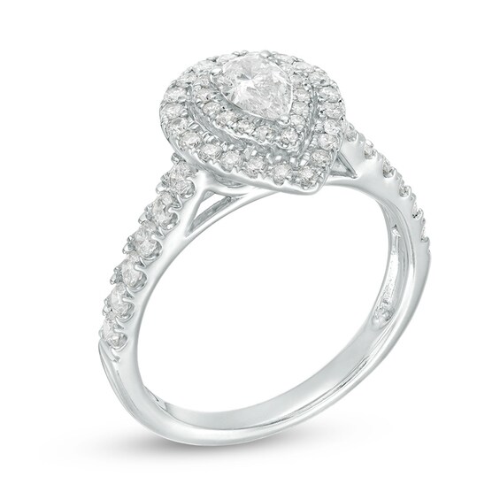 Previously Owned - 1 CT. T.w. Pear-Shaped Diamond Double Frame Engagement Ring in 14K White Gold