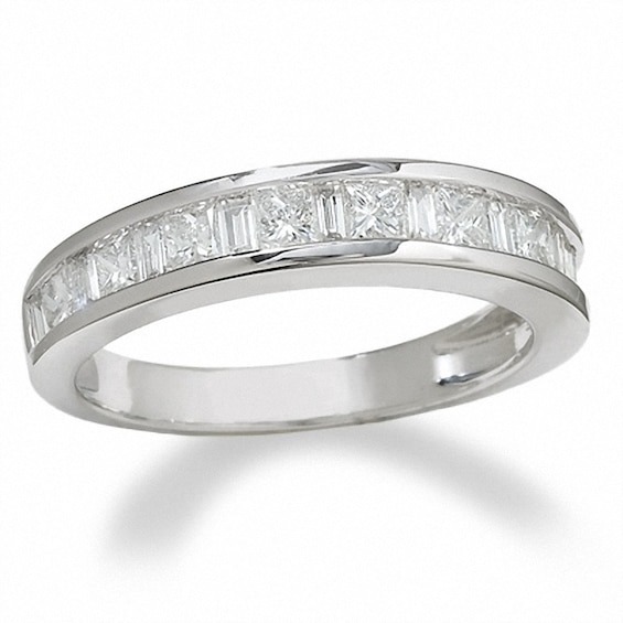 Previously Owned - 1 CT. T.w. Princess-Cut and Baguette Diamond Channel Band in 14K White Gold