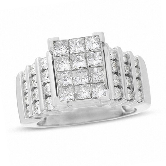 Previously Owned - 2 CT. T.w. Diamond Rectangular Quad Engagement Ring in 14K White Gold