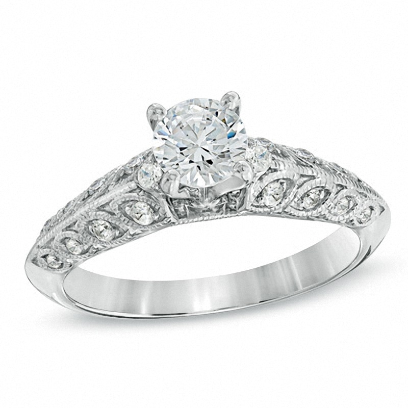 Main Image 1 of Previously Owned - 5/8 CT. T.W. Diamond Beveled Edge Engagement Ring in 14K White Gold