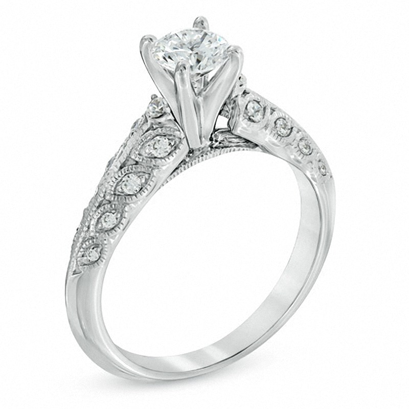 Main Image 2 of Previously Owned - 5/8 CT. T.W. Diamond Beveled Edge Engagement Ring in 14K White Gold