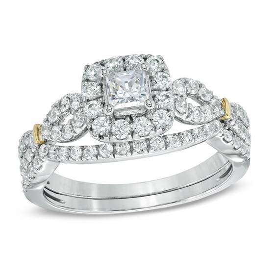 Previously Owned - Celebration Ideal 1 CT. T.w. Princess-Cut Diamond Frame Bridal Set in 14K White Gold (I/I1)