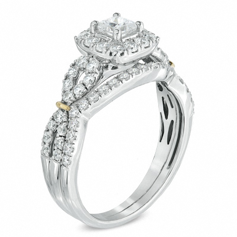 Previously Owned - Celebration Ideal 1 CT. T.W. Princess-Cut Diamond Frame Bridal Set in 14K White Gold (I/I1)