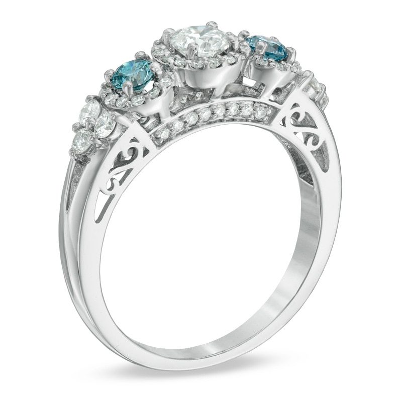 Main Image 2 of Previously Owned - 1 CT. T.W. Diamond Frame Three Stone Engagement Ring in 14K White Gold (I/I2)